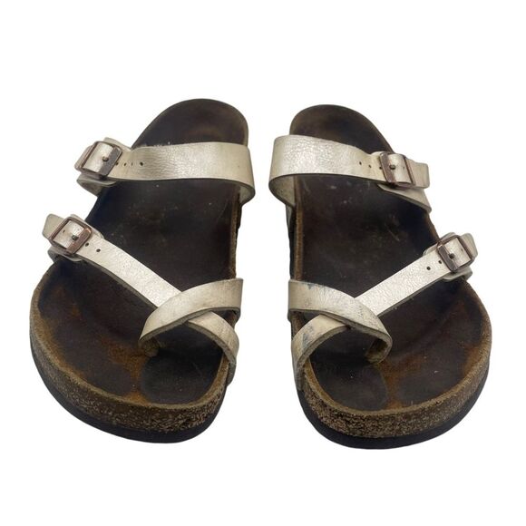 Birkenstock Mayari Pearl White Toe Thing Strappy Sandals Size 38 / 7-7.5 - Picture 1 of 10